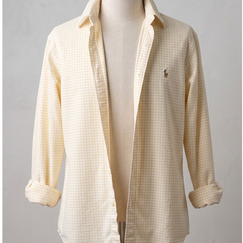 90s Polo Ralph Lauren Blake Shirt Med Yellow White Blokecore Cotton Button Down